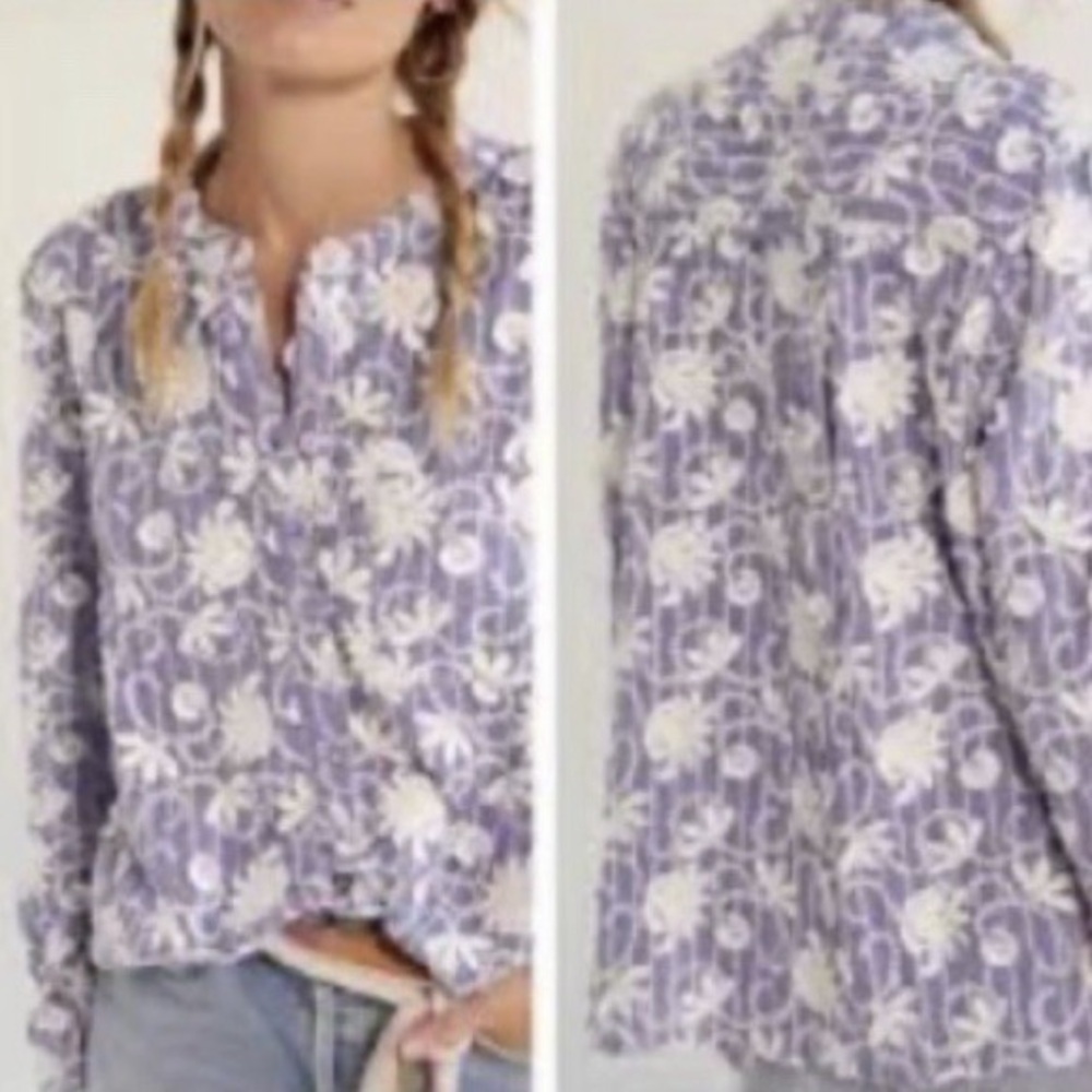 New Anthropologie Sz Sm Pilcro Whitney Applique Trapeze Button Down Shirt - Picture 2 of 7